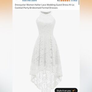 Women's Dressystar White Halter Lace Hi-Lo Coctail Party Bridesmaid Dress